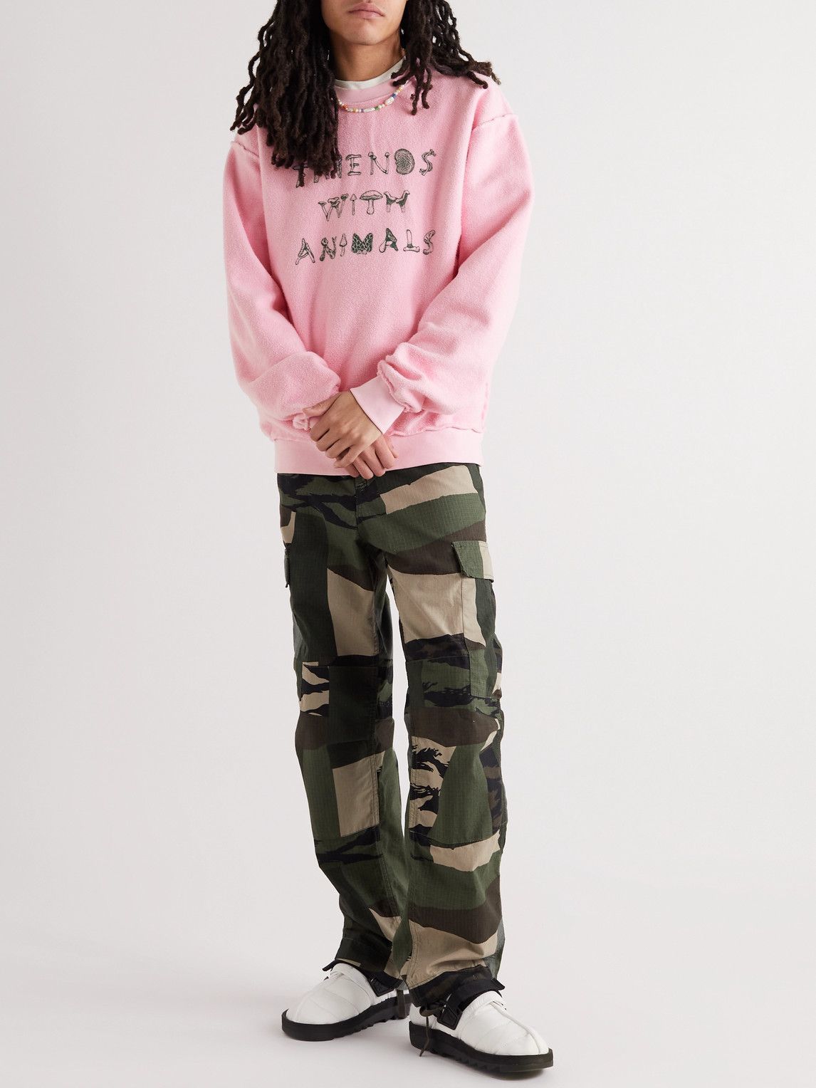 FRIENDS WITH ANIMALS - Reversible Printed Cotton-Jersey Sweatshirt - Pink