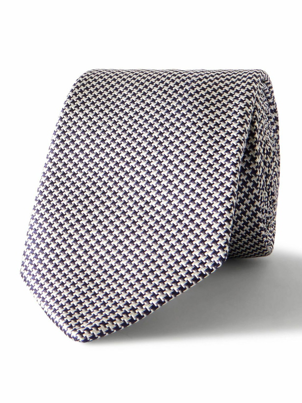 Photo: Drake's - 8cm Houndstooth Silk and Cotton-Blend Jacquard Neck Tie