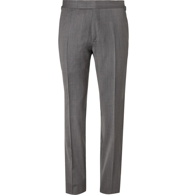 Photo: TOM FORD - Slim-Fit Herringbone Wool and Silk-Blend Suit Trousers - Gray