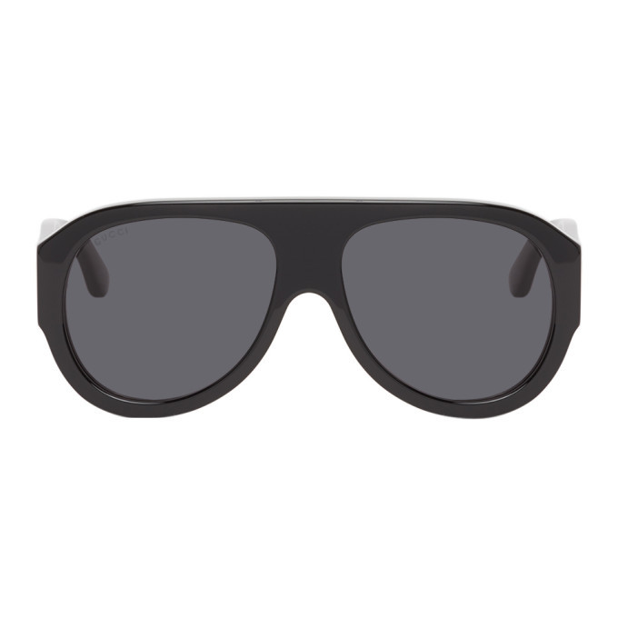 Photo: Gucci Black Acetate Aviator Sunglasses