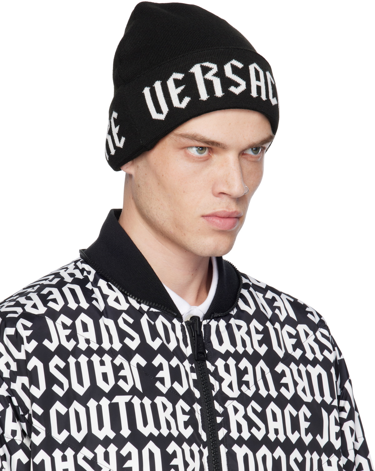 Versace Jeans Couture Black Macrologo Beanie Versace