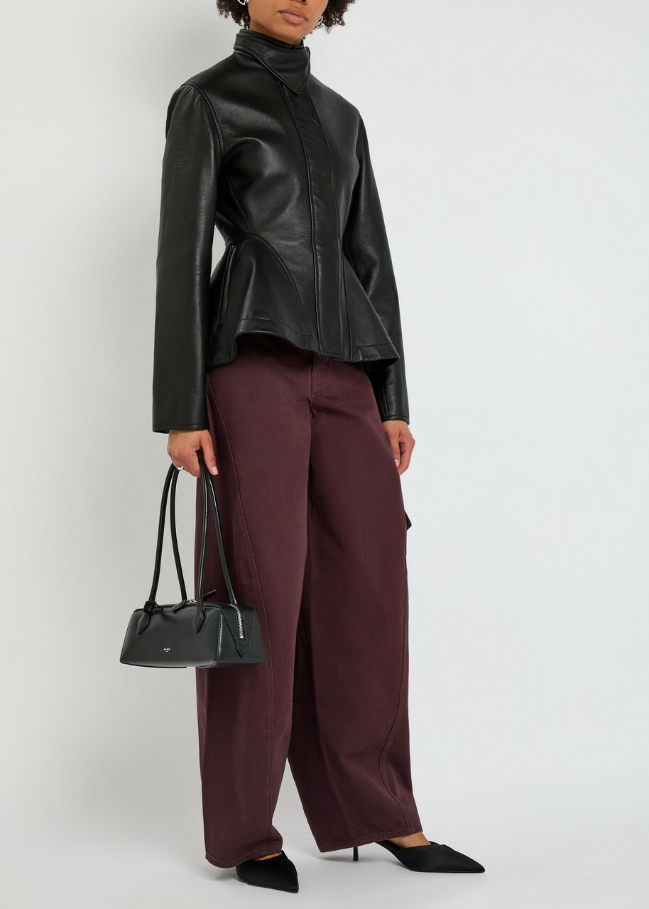 Alaïa Panelled Peplum Leather Jacket Black