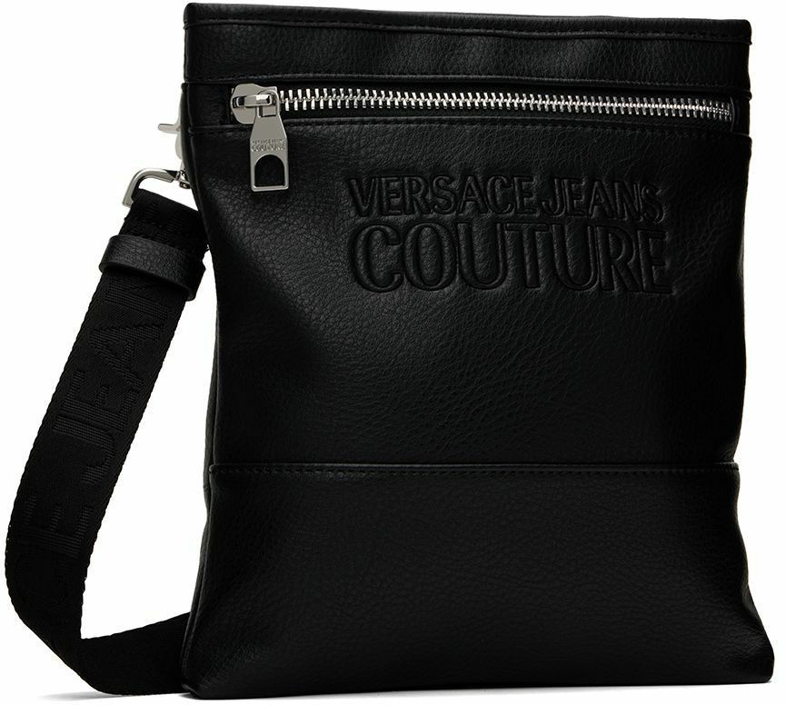 Versace Jeans Men's V-Emblem Logo Couture Black Crossbody Bag - Messenger