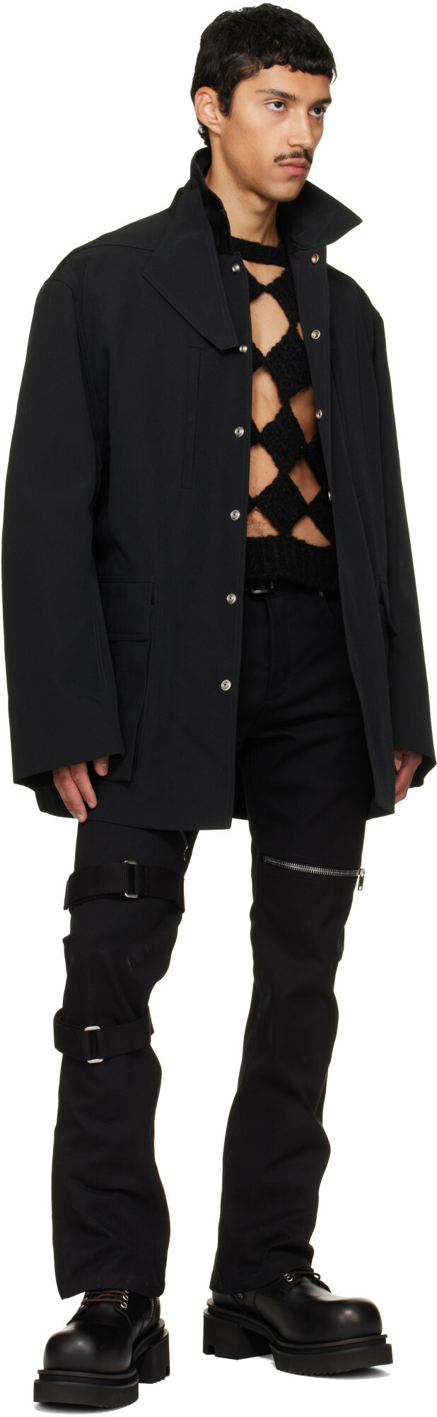 Rick Owens Black Tower Collared Mac Jacket