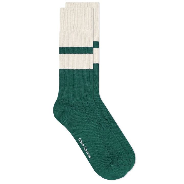 Photo: Oliver Spencer Men's Polperro Stripe Socks in Green/Cream