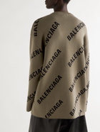 BALENCIAGA - Oversized Logo-Intarsia Cotton-Blend Sweater - Brown