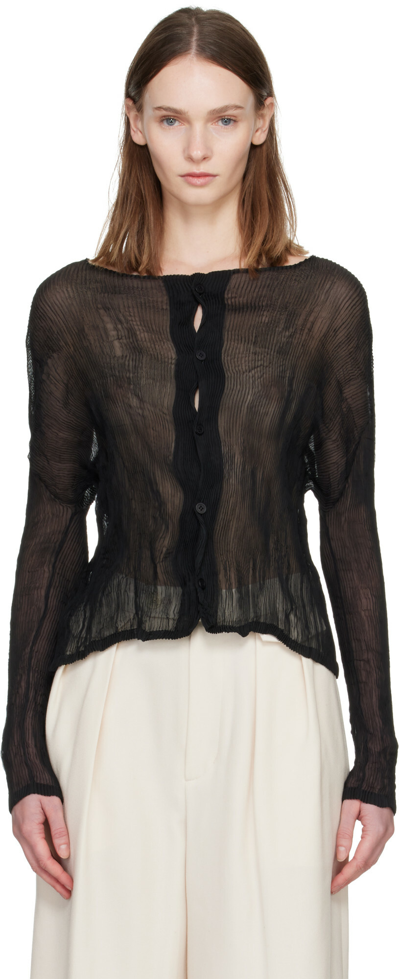 ISSEY MIYAKE Black Chiffon Twist Shirt
