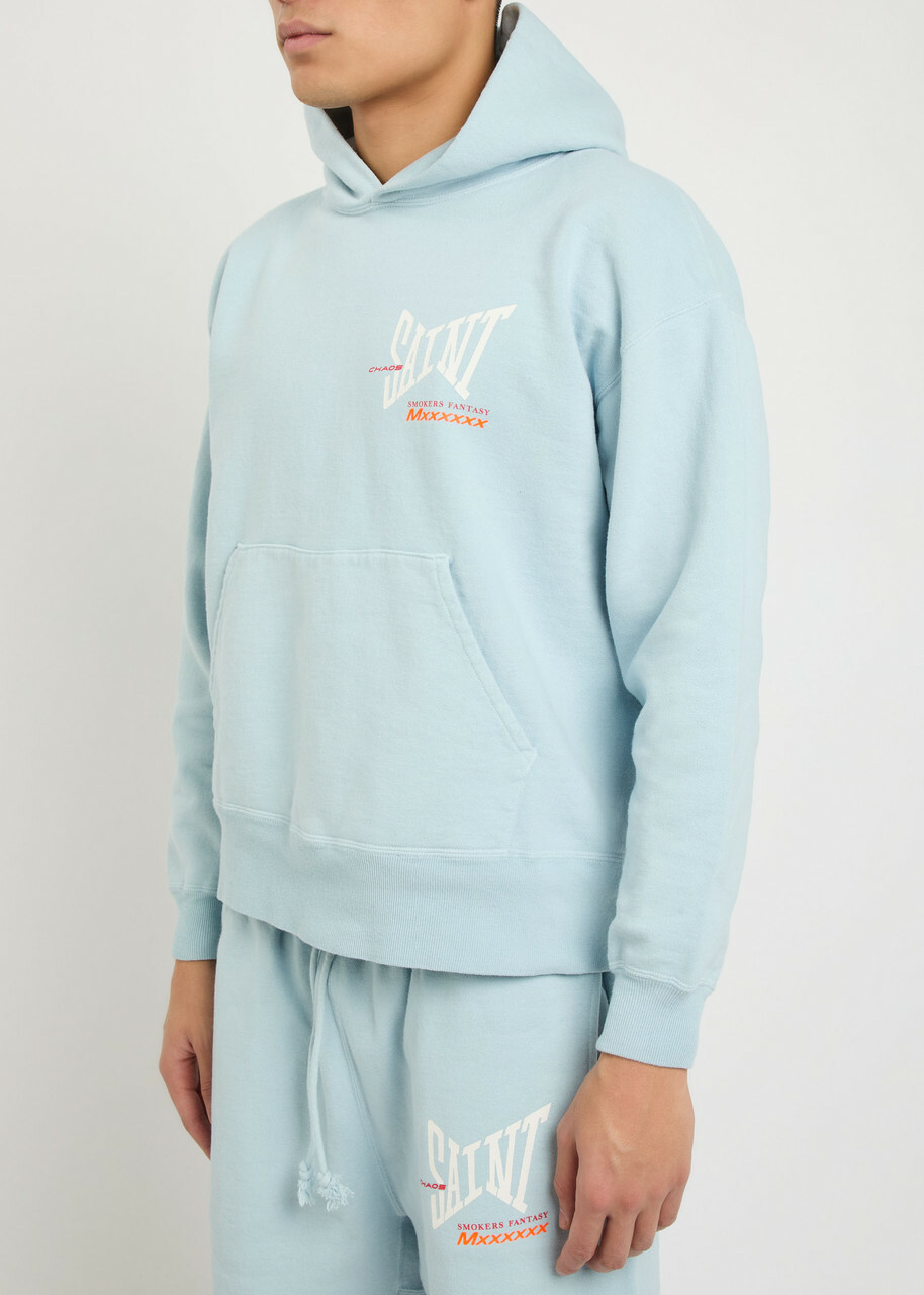Saint Mxxxxxx Hooded Logo-print Cotton Sweatshirt Light Blue