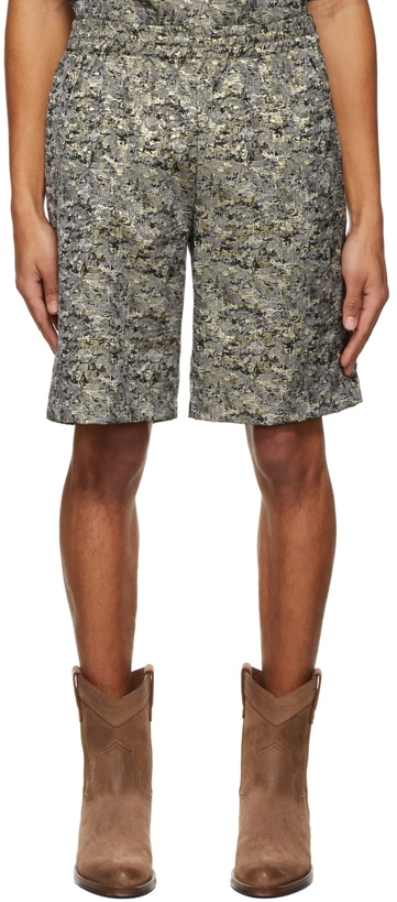 Photo: Needles Black & Gold Double Weave Jacquard Basketball Shorts