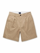 Noah - Wide-Leg Pleated Peached Cotton-Twill Shorts - Neutrals