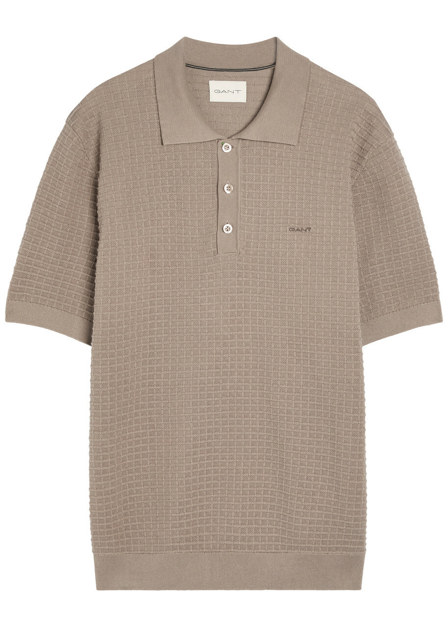 Gant Textured-knit Cotton Polo Shirt Taupe