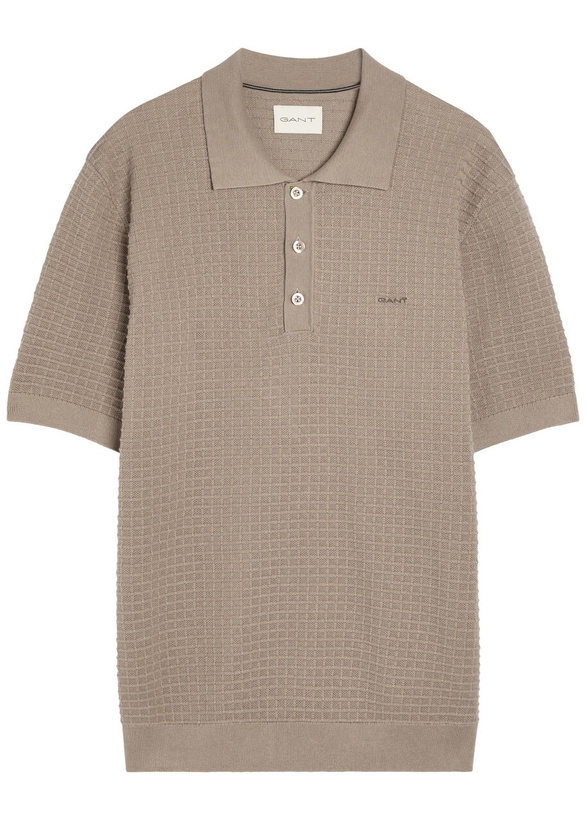 Photo: Gant Textured-knit Cotton Polo Shirt Taupe