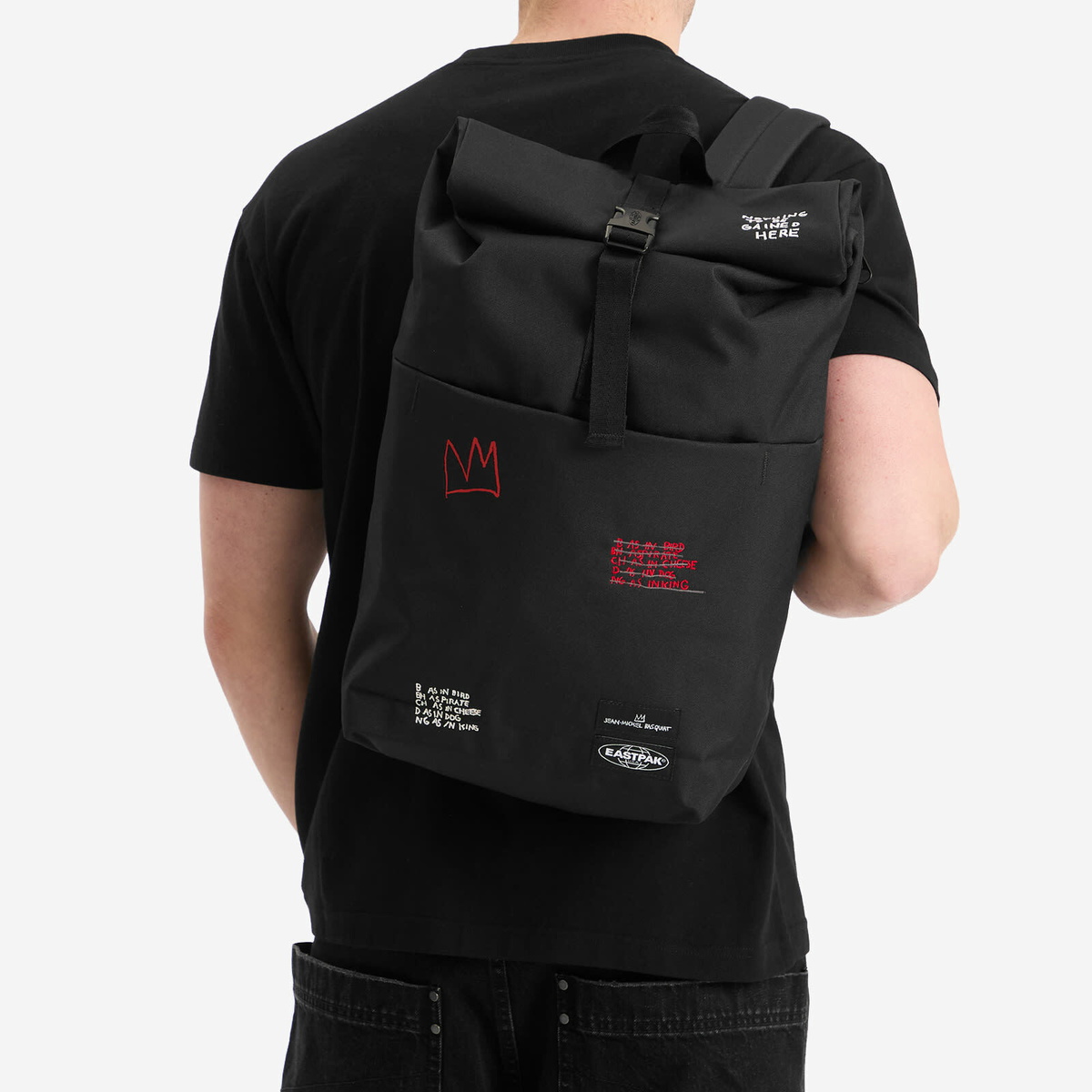 Eastpak x Basquiat Up Roll Backpack - Quotes in Black 