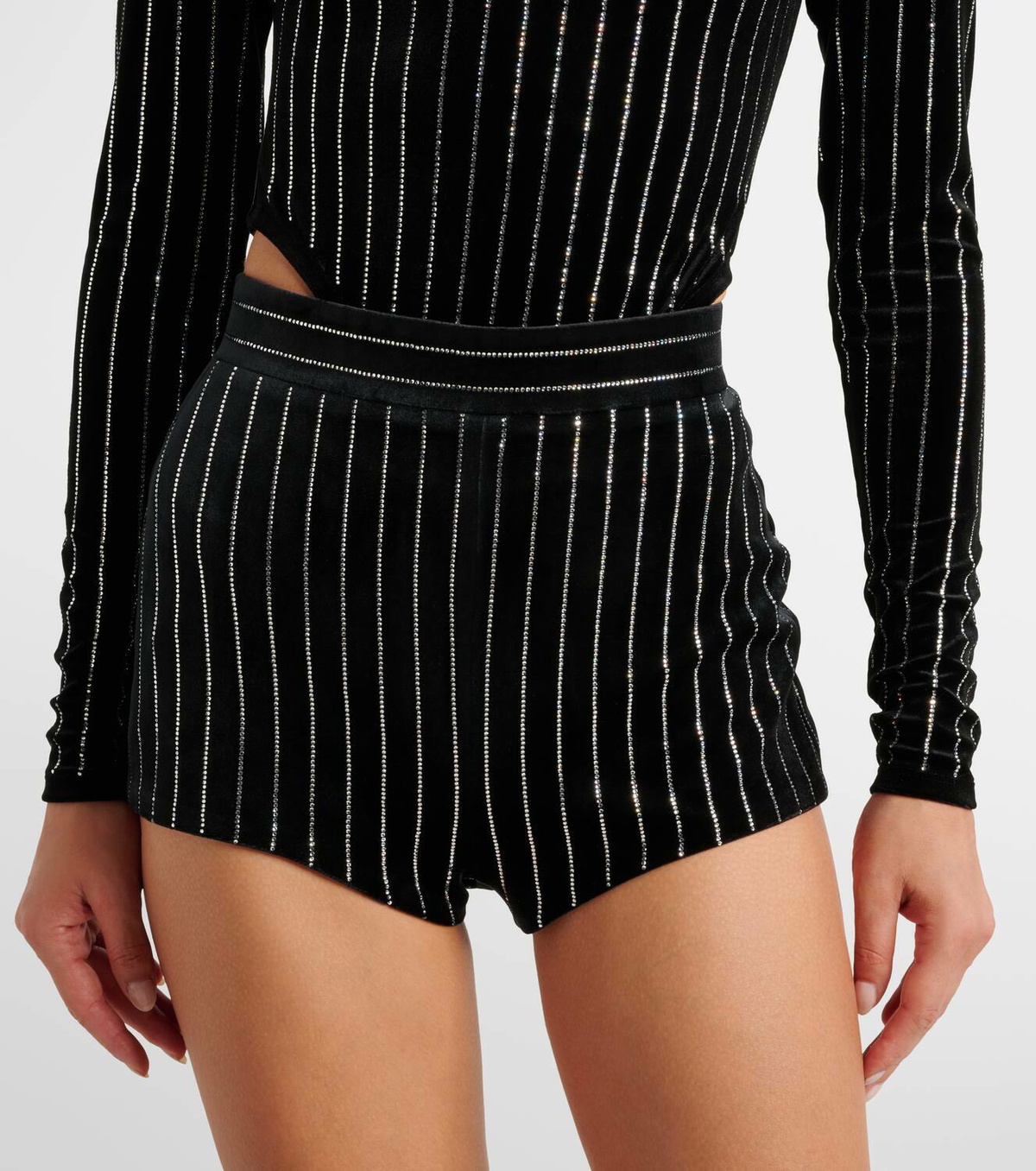 Alex Perry Crystal-embellished velvet shorts