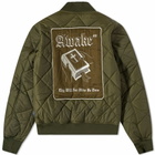 Awake NY Quilted Patch Bomber Jacket in Olive