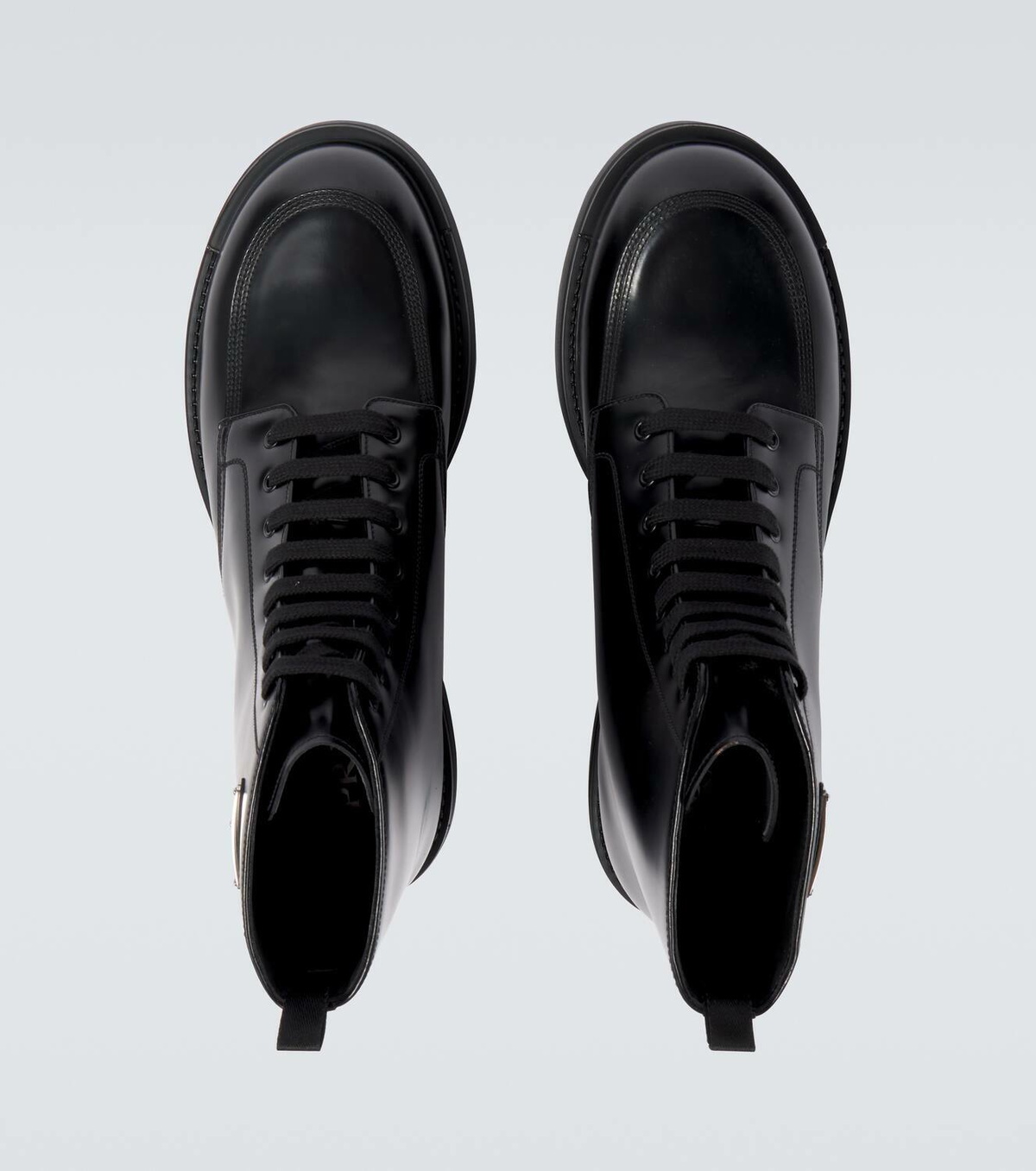 Prada Logo brushed leather combat boots