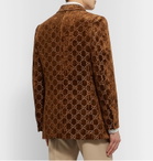 Gucci - Brown Double-Breasted Logo-Embroidered Velvet Tuxedo Jacket - Brown