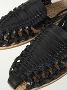 SAINT LAURENT - Woven Leather and Raffia Sandals - Black