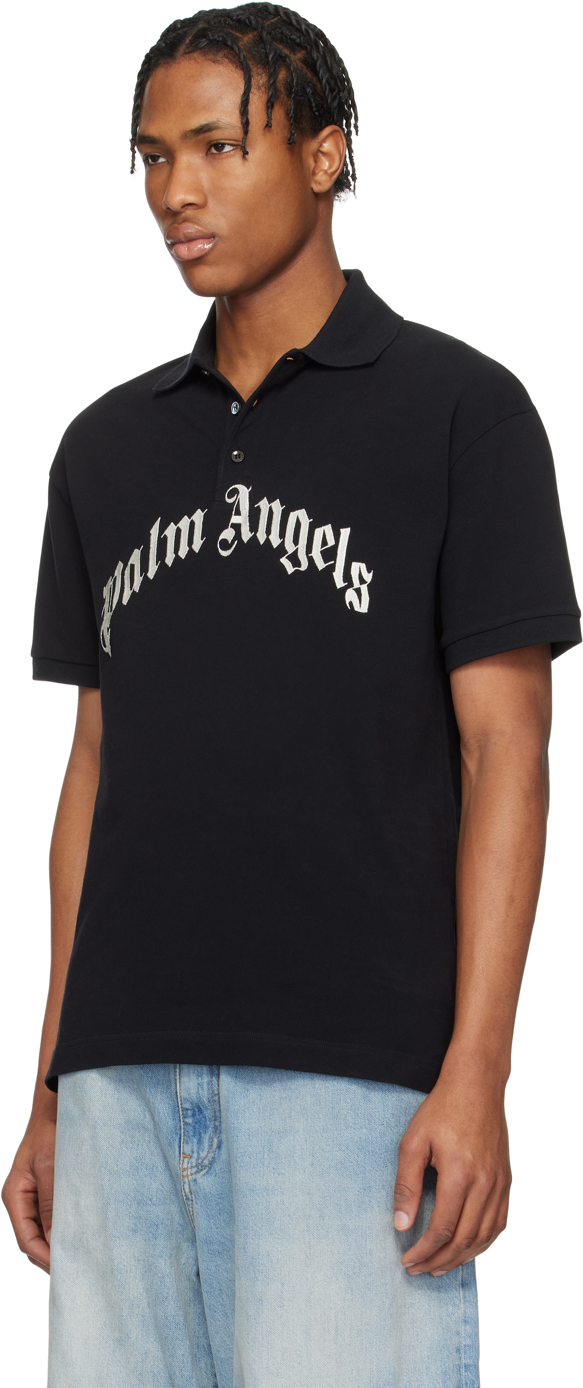 Palm Angels Black Curved Logo Polo