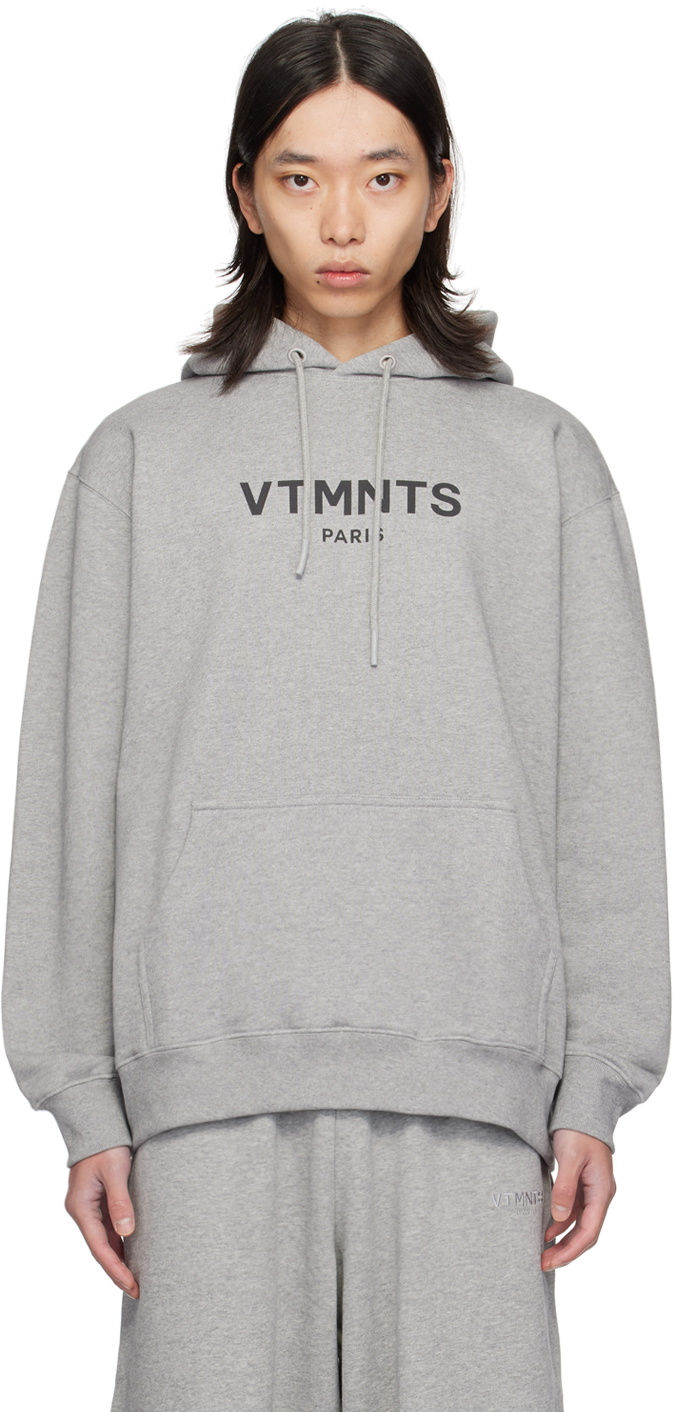 VTMNTS Men's Graffiti Big Barcode Hoodie in Grey Melange VTMNTS