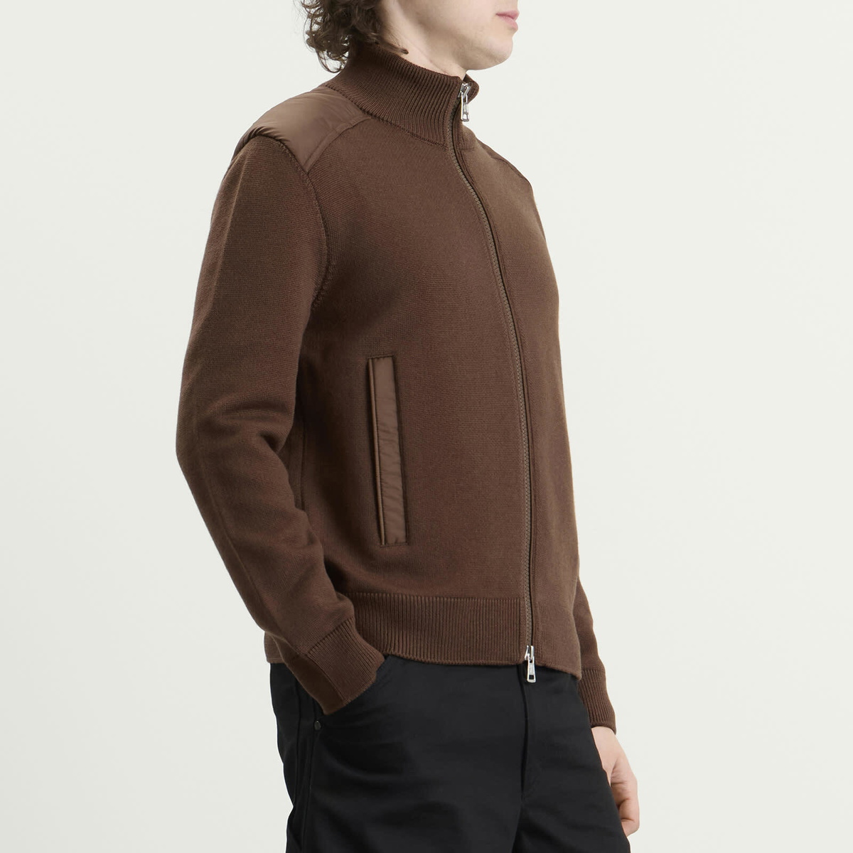Moncler Men's Hybrid Wool Zip Through in Brown
