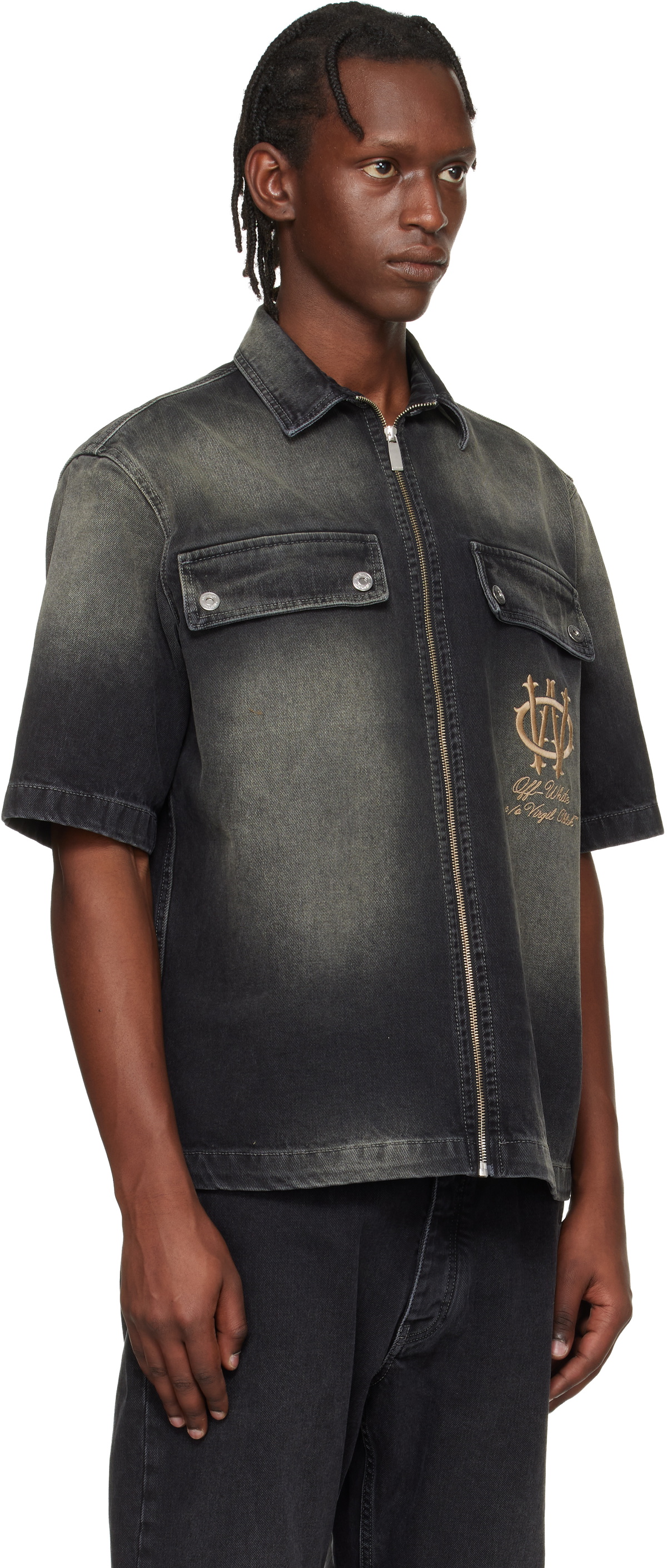 Off-White Black Zip Bowling Denim Shirt