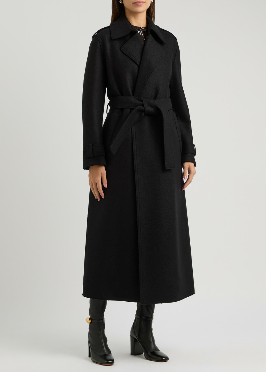 Harris Wharf London Belted Wool Trench Coat Black