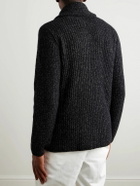 Brunello Cucinelli - Shawl-Collar Double-Breasted Ribbed Virgin Wool, Silk and Cashmere-Blend Cardigan - Black