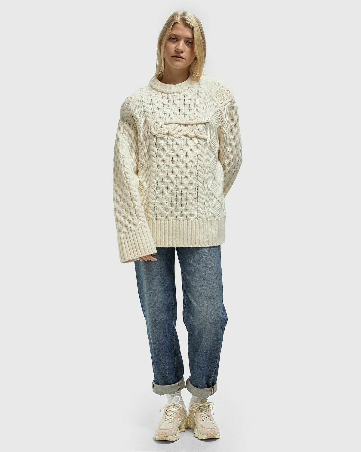 ROTATE Birger Christensen KNIT CABLE CREWNECK Beige Womens Pullover
