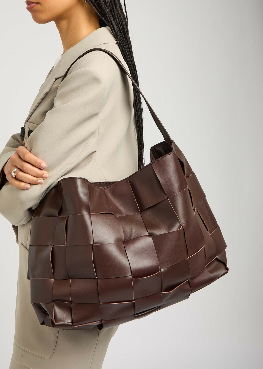 ST. Agni Woven Large Leather Tote - Chocolate - One Size