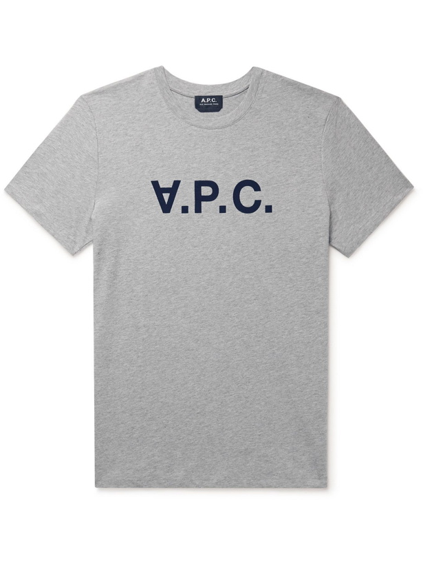 Photo: A.P.C. - Logo-Flocked Mélange Cotton-Jersey T-Shirt - Gray