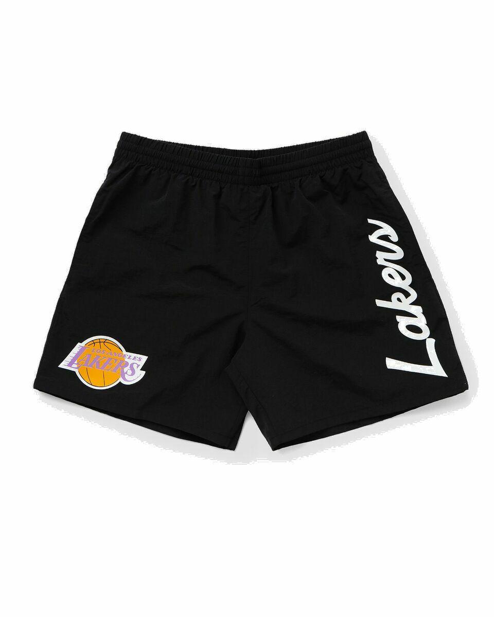 Photo: Mitchell & Ness La Lakers Essential Nylon Shorts Black - Mens - Sport & Team Shorts