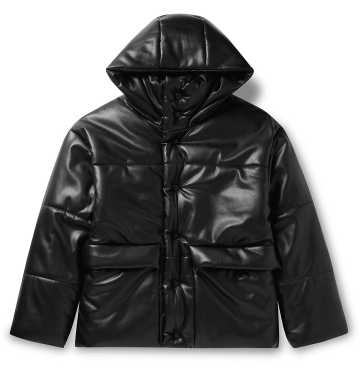 Photo: Nanushka - Oversized Quilted Vegan Leather Hooded Jacket - Black