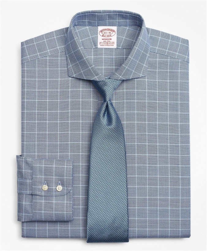 Photo: Brooks Brothers Men's Stretch Madison Relaxed-Fit Dress Shirt, Non-Iron Royal Oxford Glen Plaid | Navy