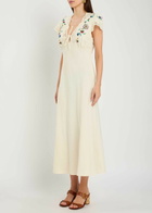 Rixo Amari Embroidered Linen-blend Midi Dress Cream