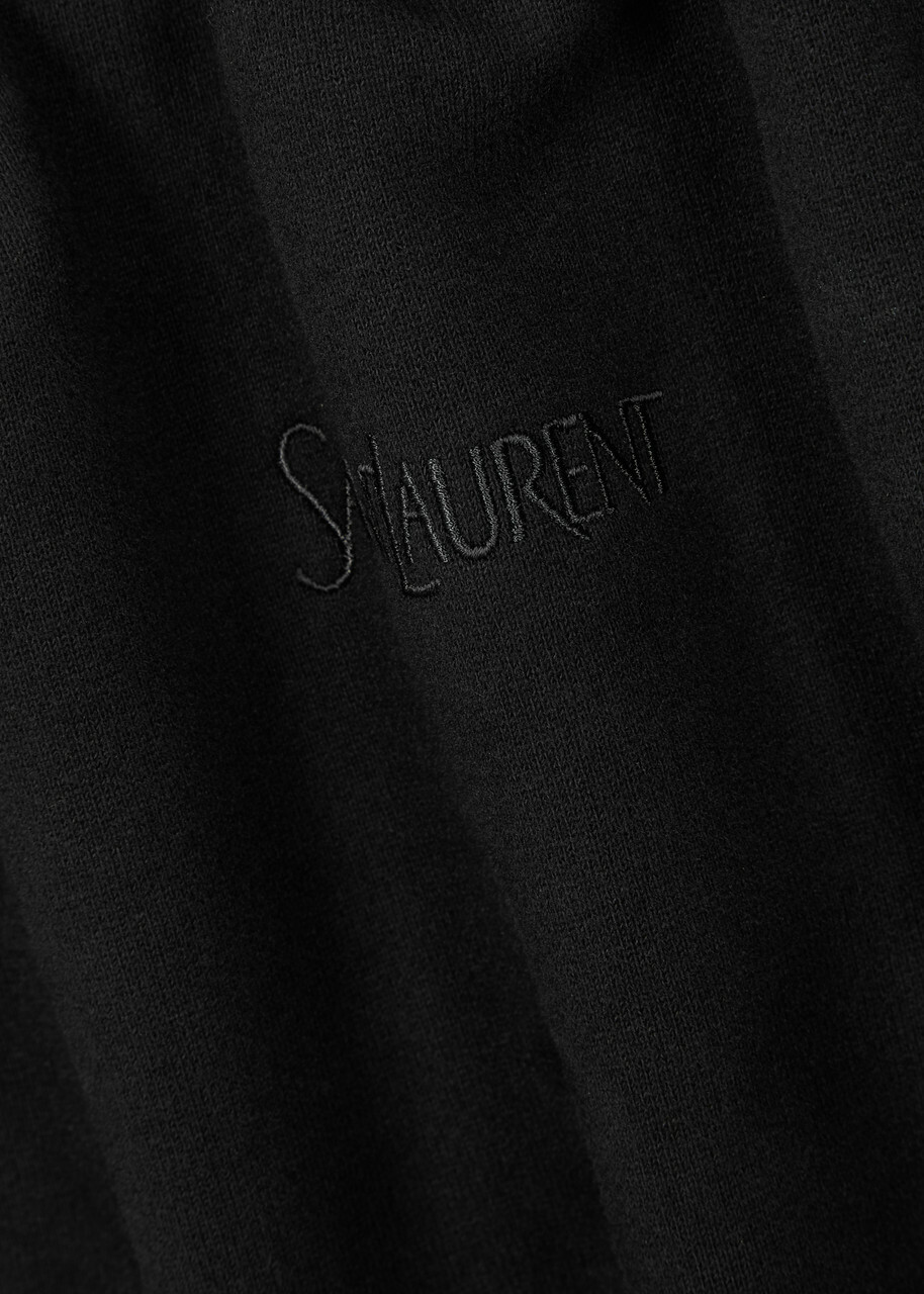 Saint Laurent Logo Hooded Cotton Sweatshirt Black