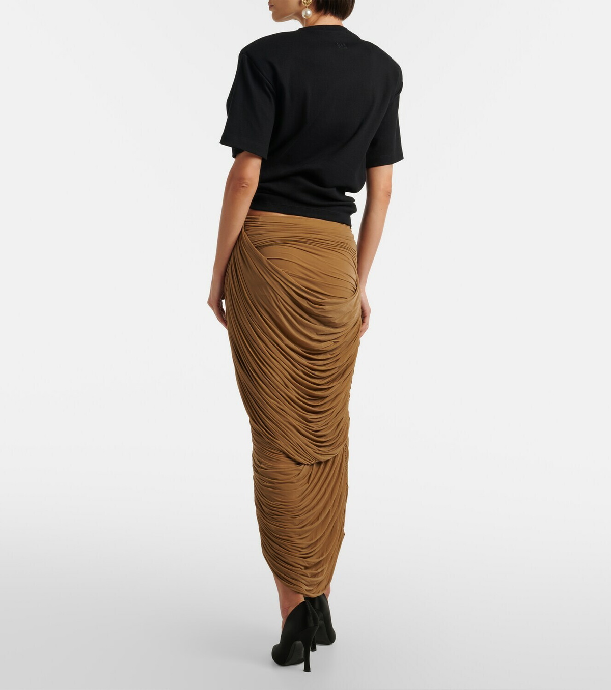 Magda Butrym Draped ruched jersey midi skirt