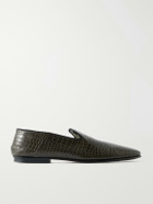 TOM FORD - Steven Grosgrain-Trimmed Croc-Effect Leather Loafers - Brown