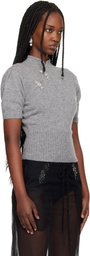Simone Rocha Gray Embellished Mandarin Collar Cashmere Sweater