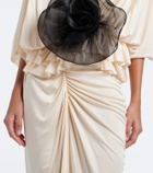 Jacques Wei Floral-appliqué gathered satin maxi dress