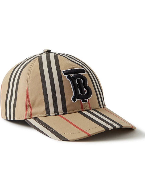 Photo: BURBERRY - Logo-Embroidered Striped Cotton-Twill Baseball Cap - Neutrals