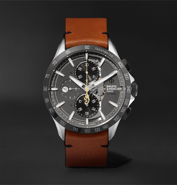 Photo: Baume & Mercier - Clifton Club Indian Legend Tribute Scout Chronograph 44mm Stainless Steel and Leather Watch - Gray