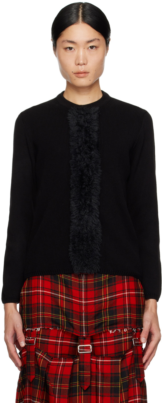 Black Comme des Garçons Black Faux-Fur Trim Sweater