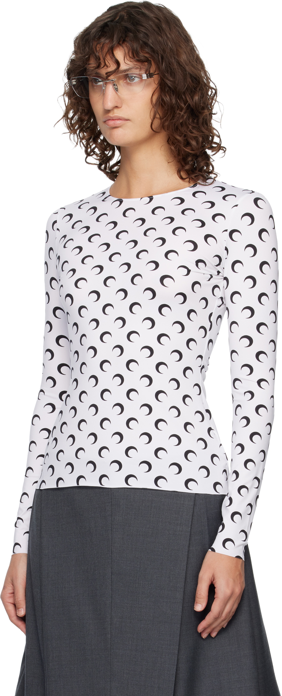 Marine Serre White Recycled Moon Jersey Second Skin Crewneck T-shirt