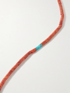 Mikia - Silver, Sponge Coral and Turquoise Beaded Bracelet - Orange