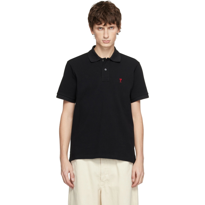 Photo: AMI Paris Black Cotton Ami de Coeur Polo