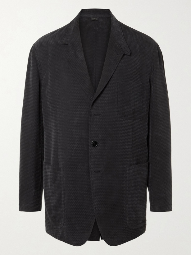 Photo: GIORGIO ARMANI - Unstructured Herringbone-Jacquard Suit Jacket - Blue - IT 46