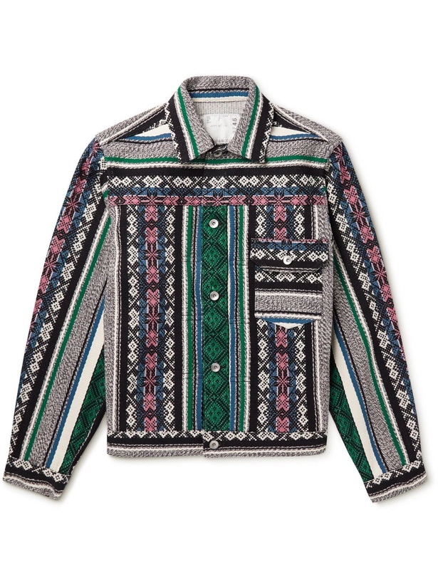 Photo: Sacai - Cotton-Jacquard Trucker Jacket - Green