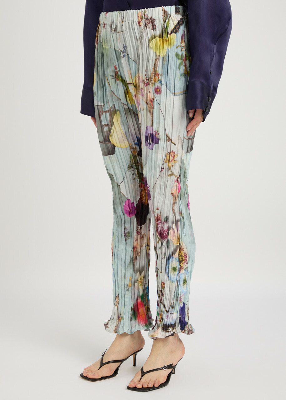 Julia Heuer Daliah Crushed Printed Pleated Trousers Blue