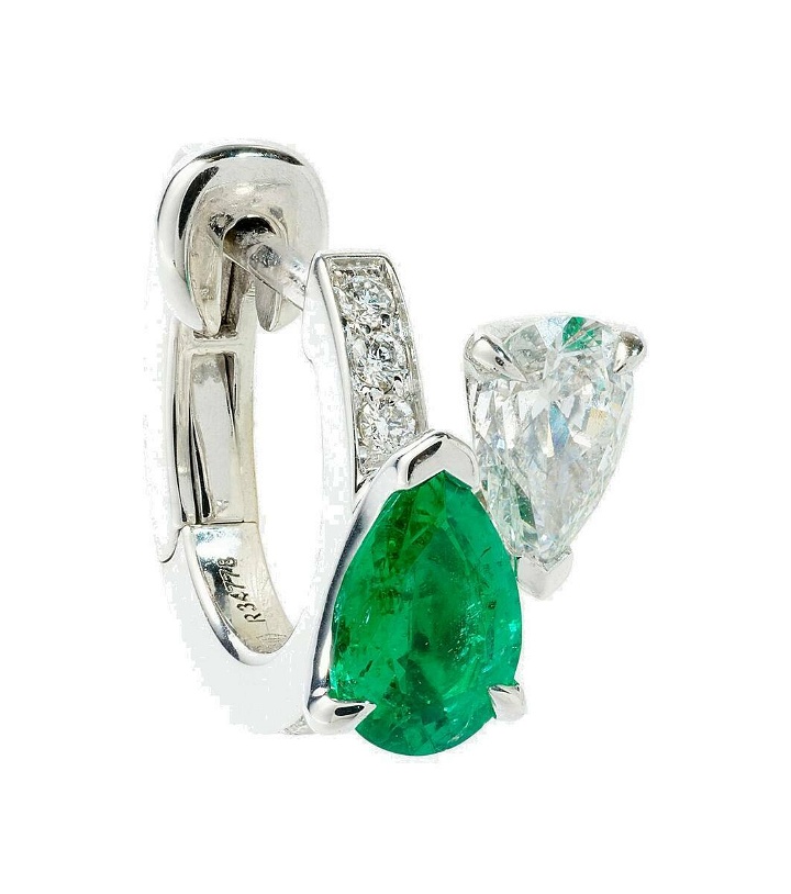 Photo: Repossi Serti sur Vide 18kt white gold single earring with diamonds and emerald